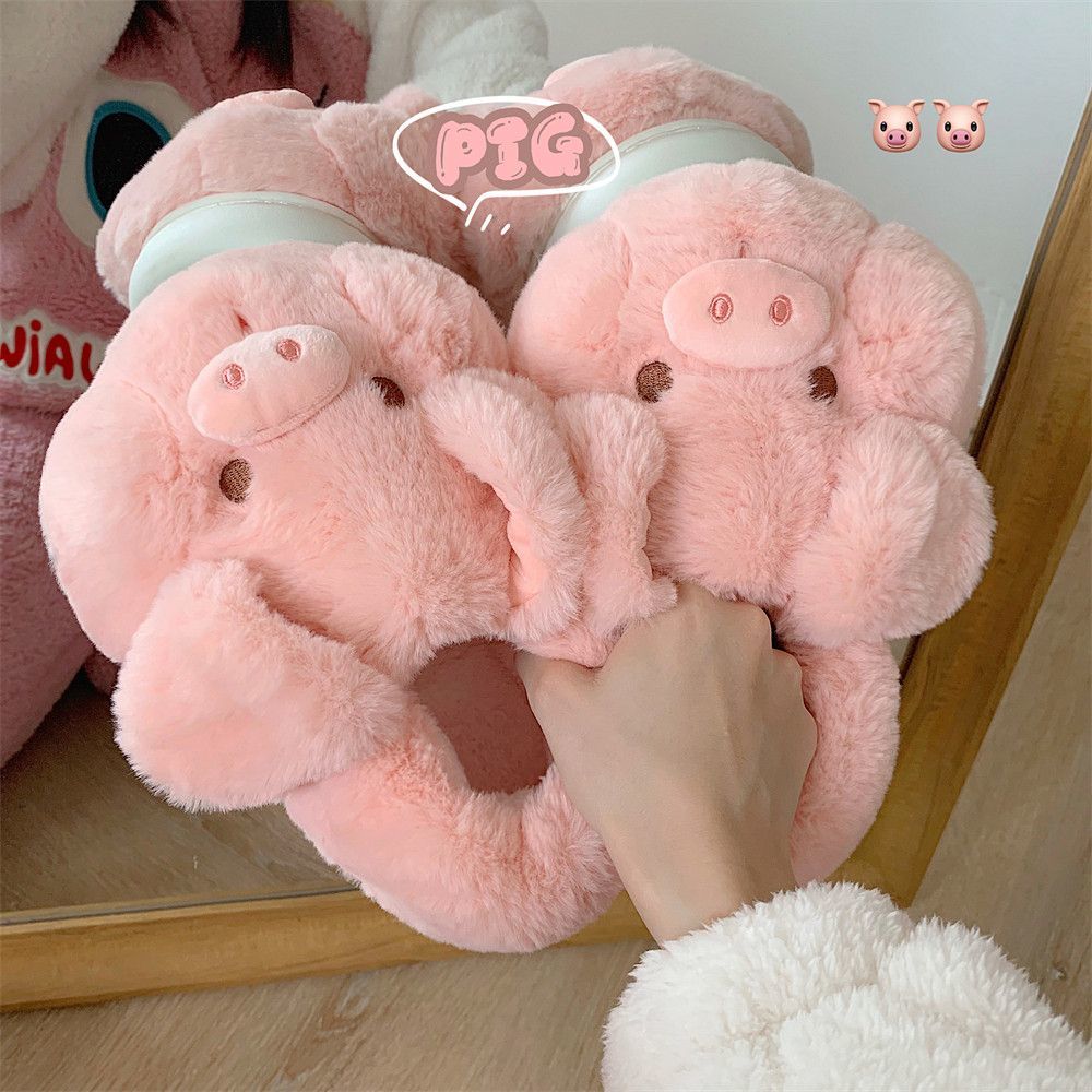 Fluffy Fur Slipper - Klapki Feerldi Różowe Puszyste Świnki Damskie
