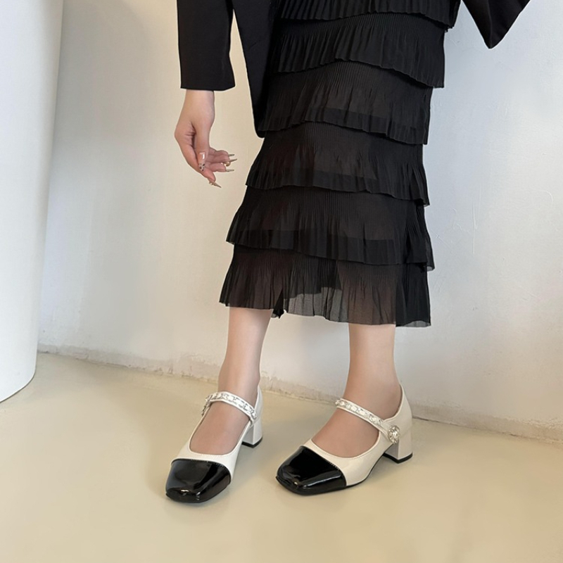 Klapki na grubym obcasie z per – Shoes Women Pumps recenzja i cena